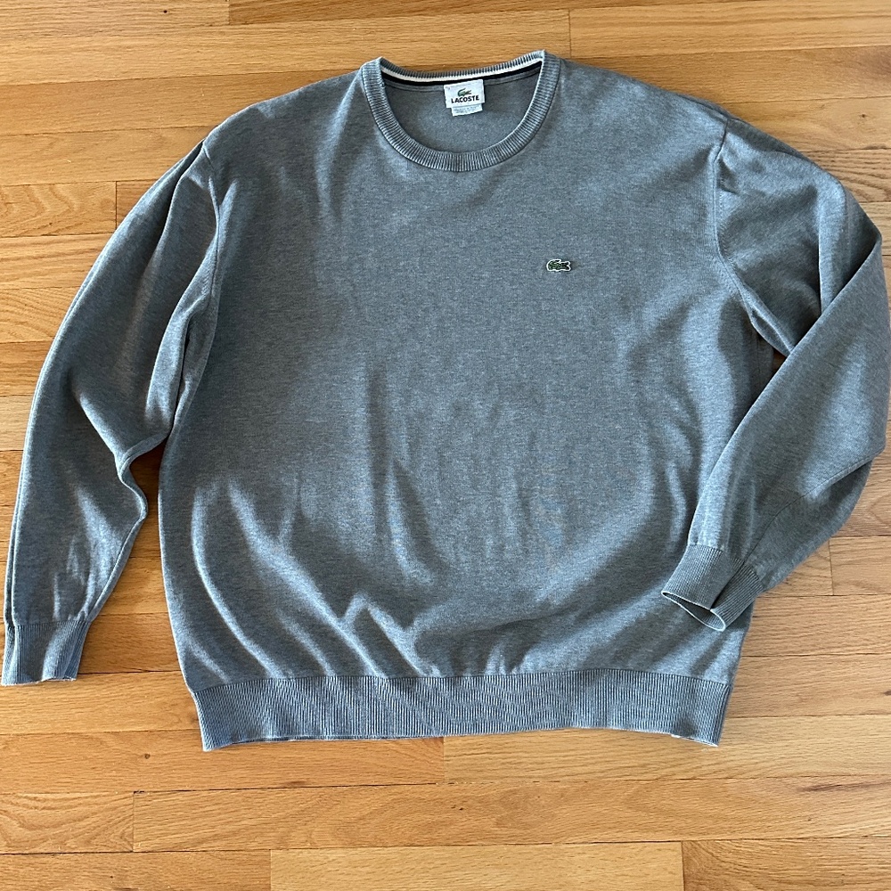 Lacoste Pullover Crew Neck Long Sleeve Gray Sweater Mens Size Large